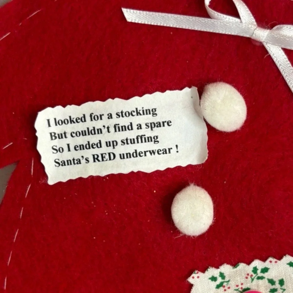 Red Felt Christmas Onesie Stocking Stuffer‎ Ornament Santa Underwear Gag Gift